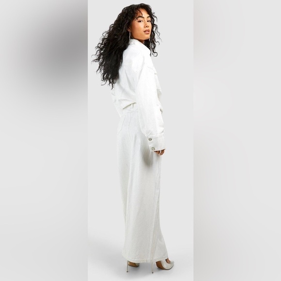 Boohoo WHITE WITH METALLIC COATED SPLIT FRONT DENIM MAXI SKIRT - Picture 3 of 16